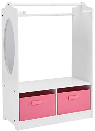 Liberty House Toys Children's White Wooden Dress Up with Storage Bins, MDF, 90cm H x 30cm W x 63cm D