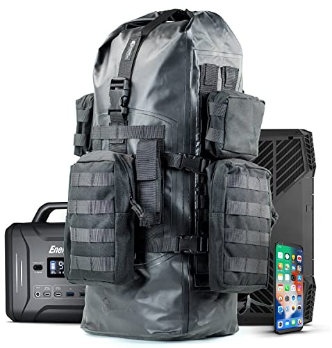 Mission Darkness Dry Shield Faraday Rucksack 40 Liter Fassungsvermögen // Wasserdichte taktische Tasche mit abnehmbaren MOLLE-Taschen, signalblockierendem Anti-Hacking-EMP-Schild für Elektronik