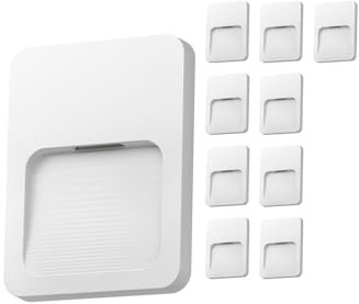ledscom.de 10 Stück LED Wandleuchte/Treppenlicht STUFO für außen, IP44, flach, Downlight matt, eckig, weiß