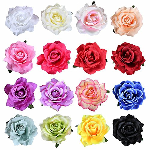 inSowni 16 Pack Realistic Big Rose Flower Hair Clips Pins Barrettes Brooches Accessories for Women Girls Teens Brides