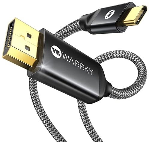 Câble USB C DisplayPort 1.8M, (4K@60Hz, 2K@144Hz / 165Hz), Thunderbolt 3 vers DisplayPort, Compatible avec MacBook Pro, MacBook Air, iPad Pro, Dell XPS 15, Surface Book 2 et Plus-1.8M