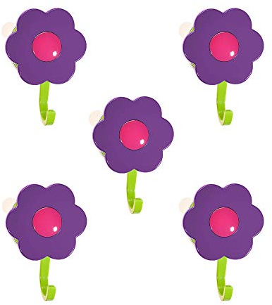 Kochblume 1-3-5-10er Set | Haken S, L, Wandhaken, Küchenhken, Mehrzweckhaken, Schlüsselhaken | (lila-pink, 5er Set L)