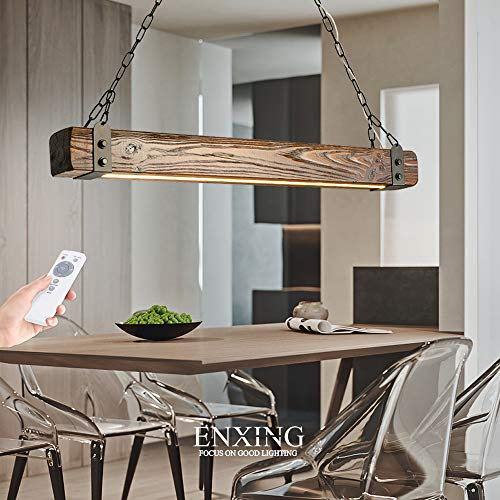 ENXING LED Pendelleuchte Hängeleuchte Moderner Kronleuchter Holz Metall Hängelampe Mit Dimmbarer Fernbedienung Höhenverstellbar Pendellampe Deckenleuchte Für Esszimmer Wohnzimmer Küche Café…