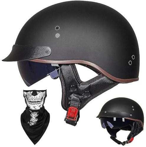 EBAYIN Casque Moto Demi Casque Bol Brain - Cap RéTro Harley Jet Casque Certifié ECE Cruiser Chopper Scooter Pilote Casque Lunettes IntéGréEs Unisexe Casque à DéGagement Rapide,K-M=（57~58cm）