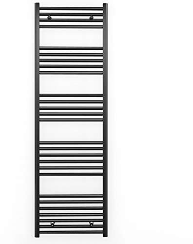 Myhomeware 550mm Wide Straight Flat Black Heated Bathroom Designer Towel Rail Radiator For Central Heating (Alyssa 550 * 1600mm)