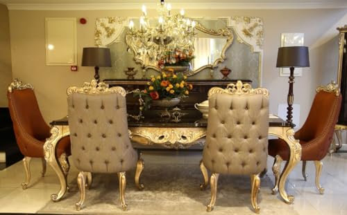 Casa Padrino Luxus Barock Esstisch Dunkelbraun/Gold - Handgefertigter Massivholz Esszimmertisch - Möbel im Barockstil - Edel & Prunkvoll