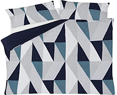 Sleepdown Set di biancheria da letto in pile Teddy con motivo geometrico, caldo e super morbido, trapuntato, con federe, per letto matrimoniale (200 x 200 cm), blu navy