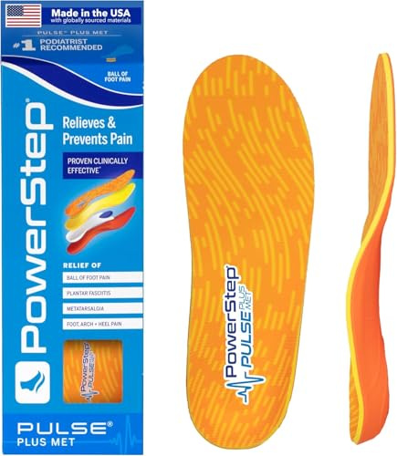 PowerStep Pulse Plus Met Ball of Foot Pain Relief Shoe Insoles - Running Shoe Orthotics for Metatarsal Foot Pain, and Morton's Neuroma Relief - Made in The USA (M 7-7.5, W 9-9.5)