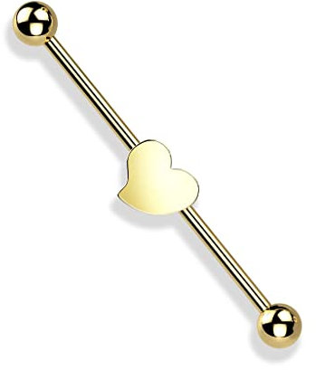 Paula & Fritz Industrial Ohr-Piercing Stab Herz Chirurgenstahl 38-mm Stab-länge 1.6-mm Stab-Dicke Gold Set Barbell Piercings Langhantel Crossbow