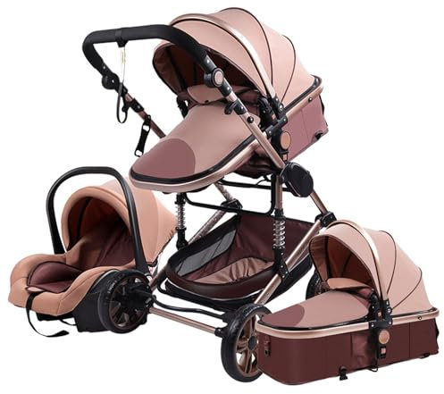 Magic ZC Kinderwagen 3 in 1, Kombikinderwagen 3 in 1 Komplettset mit Umkehrbarem Zwei-Wege-Schub, Buggy mit Zubehör Hohe Landschaft, Faltbarem Tragbarem One-Click-Design (739 Beige)