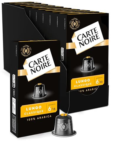 CARTE NOIRE - Capsules de Café Espresso Lungo N° 6 Compatibles Nespresso® - Café Arabica - Lot de 10 x 10 Capsules Aluminium - Fabriqué en France
