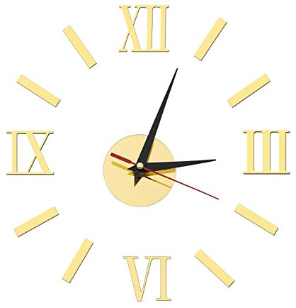 OTOTEC Moderne 3D Wanduhr mit Römischen Ziffern Rahmenlose Große Uhr aus Acryl Wanddekoration für Zuhause Büro Wohnzimmer Schlafzimmer Gold