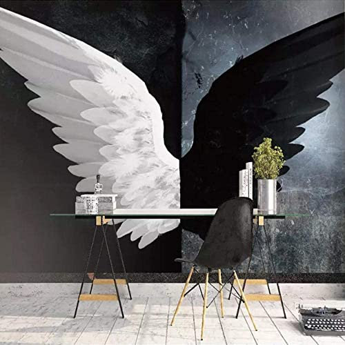GHASOO Wallpaper 3D Decoration Living Room Wall Decoration Murals Black and White Wings Bedroom 3D Wallpaper Paste Living Room The Wall for Bedroom Mural- 78X 59