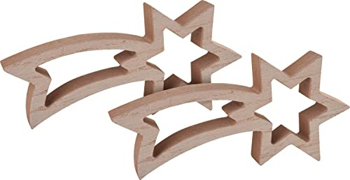 VBS Sternschnuppen Holz-Dekoration Weihnachten 2 STK. MDF-Holz Unbemalt Furniert 8.0 cm x 18.0 cm x 2.5 cm