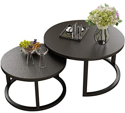 Set mit 2 modernen Satztischen, runden Säulentischen, Sofatischen aus Holz, Couchtischen mit Metallrahmen, Wohnzimmertisch-Sets Möbel