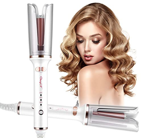 CkeyiN Automatic Hair Curler, 25mm Curling Tongs with 3-Speed Adjustable Temperature, Professional Anti-scalding Curling Iron for Long & Short Hair Styling, White, 1.0 Count