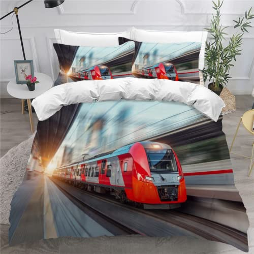 SK-YBB Bettwäsche 135x200 Junge Mädchen Zug Eisenbahn Bettwäsche135x200 Kinder Sommer Winter Mikrofaser Betten Set Elektrische Lok Zug Lokomotive Bettwäscheset mit 2 Kissenbezug 80x80