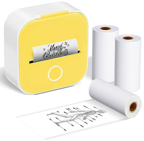 ASprink T02 Mini Drucker mit 3 Papierrollen, Pocket Printer, Etikettendrucker, Sticker, Thermodrucker, Bluetooth, Inkeless für Notizen, Memos, Zeitschriften, DIY