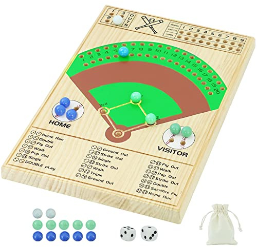 Jyquorp Baseball-Würfel-Brettspiel, dickes Massivholz, Würfel und Marmor, lustiges Farbmuster, Doppelkampf-Tischspiel für Familienfeier, Urlaub, Versammlungen (Holzfarbe)