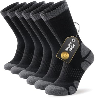 Alaplus Merino Socken Professionell Thermosocken Wandersocken Warme Socken Herren 43-46 Australien Wolly Gepolstert Trekkingsocken Winter Sportsocken Baumwolle Atmungsaktiv Laufsocken, 3 Paar, Schwarz