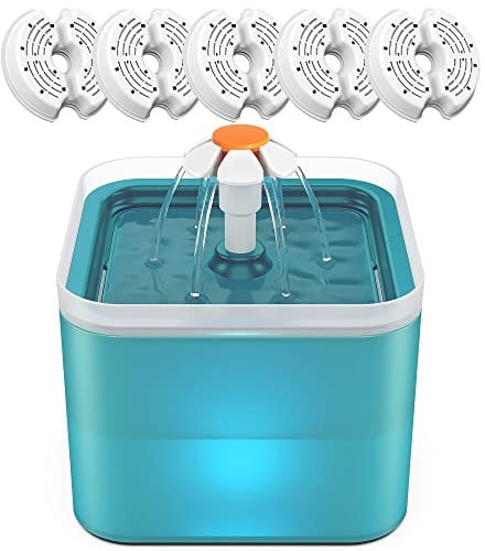 NICREW Cat Water Fountain, Pet Water Fountain with LED Nightlight and 5 Filters, 2L, Drinking Fountain for Cats and Small Dogs, Green
