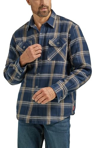 Wrangler Authentics Men's Long Sleeve Sherpa Lined Shirt Jacket, Ombre Blue, Medium