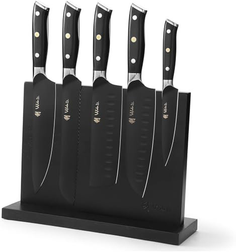 Wakoli Titanium Noir 5-teiliges Messerset – Küchenmesser Set mit 12,5–21 cm Edelstahlklingen, schwarze Titanium-Beschichtung, G10-Griff, magnetischer Messerblock, Profi Kochmesser Set