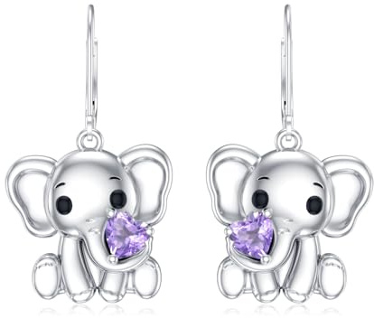 LONAGO Elefant Ohrringe für Frauen 925 Sterling Silber Herz Geschnitten Geburtsstein Edelstein mit Elefant Drop Dangle Ohrringe