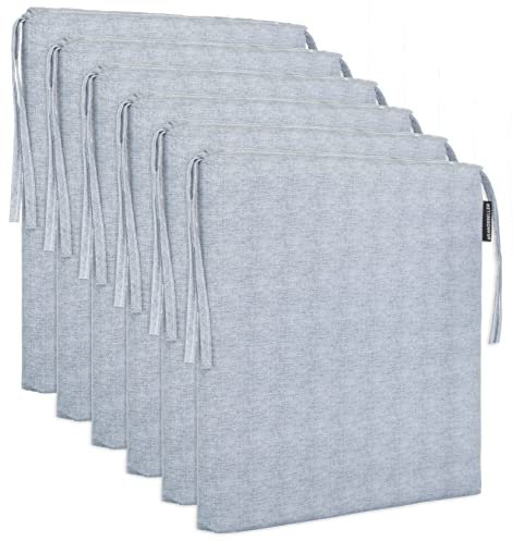 Brandsseller 6er Set Sitzkissen 40x40 cm in Leinenoptik – Bequeme Stuhlauflagen mit Bindebändern & abnehmbarem Bezug – Dekorative Sitzpolster für drinnen und draußen - Grau