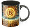 Bitcoin BTC-Tasse Sunrise Sonnenschein Sonnenaufgang Krytowährung Sonne im Himmel