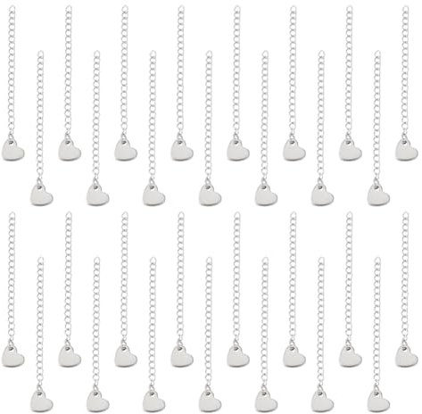UNICRAFTALE Edelstahl Sets Panzerkettenverlängerung Endketten Mit Herzkettenlaschen Verlängerungsenden Mit Kleinem Herzanhänger Für Die Herstellung von Halsketten Armbändern Und Schmuck