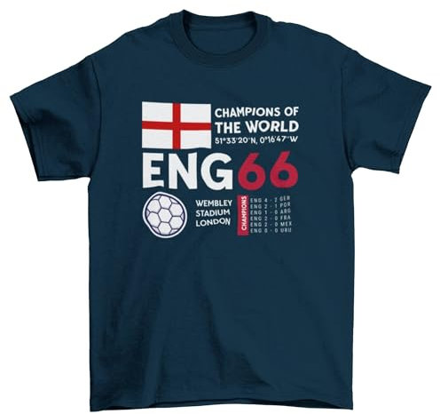 Retro Football T Shirt England 1966 Champions of The World Cup Winners Soccer Midnight Navy Blue/L