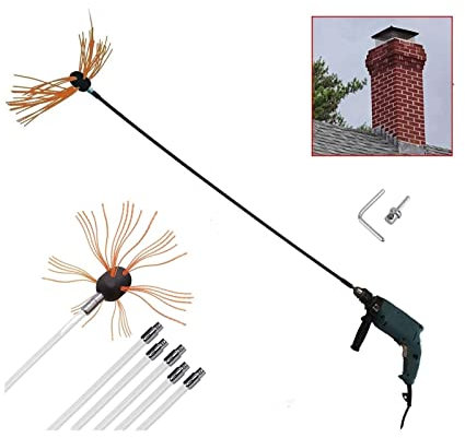 Schornsteinfeger-Set For Pelletöfen, 10 M, 360° Drehbares Schornstein-Reinigungsbürsten-Set Mit 10 Flexiblen Nylonstäben, Schornsteinfeger-Set For Schornsteine für Den Heimgebrauch kaminbürste stang