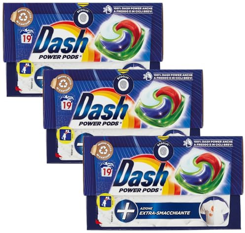Dash Power Pods Detersivo Lavatrice in Capsule, 19 Lavaggi (Confezione da 3)