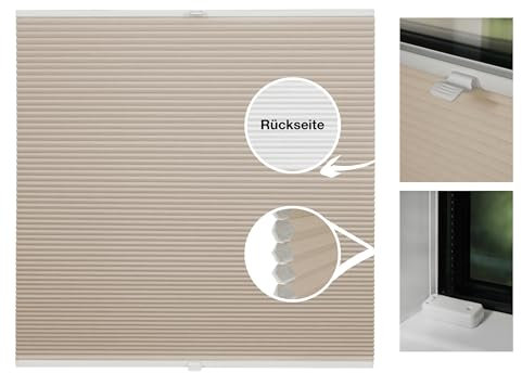 metablo Wabenplissee nach Maß zum Festschrauben in der Fensterfalz Sichtschutz Blickdicht für Fenster und Tür Beige B: 51-60 cm, H: 101-150 cm