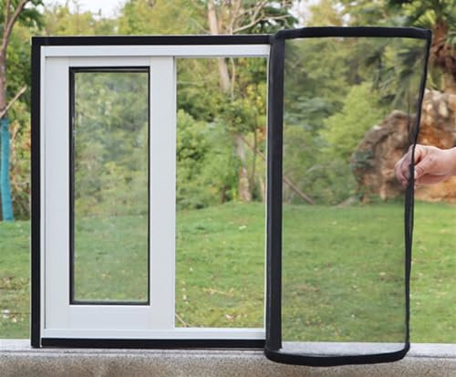 Mosquitera, Ventanas Correderas Red Gatos, Terraza Malla Protectora Balcon, Velcros Acero Malla Enrollables Adhesiva, No Ajustable (Color : Gray Mesh Black Frame, Size : W50 x H60cm)