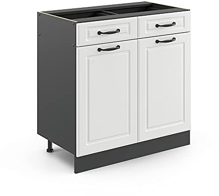 Vicco Küchenunterschrank R-Line, Weiß Landhaus/Anthrazit, 80 cm, AP Anthrazit