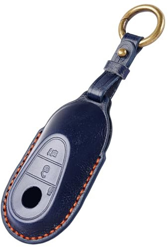OFF WE GO Schlüsselhülle Cover Leder Autoschlüssel Hülle für Mercedes Benz C-Class W206 S-Class W223 GLC X254 EQS V297 EQE V295 Damen Männer Schlüssel Cover mit Schlüsselanhänger, Blau