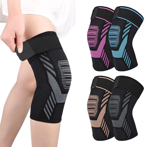 Bcautay 1 Stück Kompression Knie Bandage Kniebandage mit Verstellbarer Klettverband für Meniskusriss Arthritis ACL Gewichtheben Basketball (Grau, S)