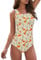 Durio Badeanzug Damen Sport Bauchweg Bademode Badeanzüge für Damen Sexy Einteilige Swimsuit mit Breite Schultergurte Orange Blumen XL