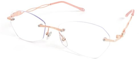 MMOWW Rimless Lesebrille für Frauen Blaulichtfilter Brille Computerbrille Leichte kleine Metall Leser (Rose Gold, +2.0)