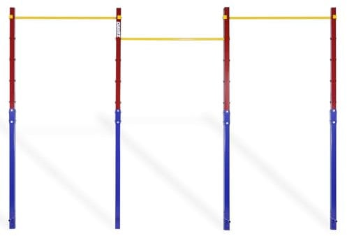 ZERRO Reckstange Outdoor Turnreck bis 150kg belastbar, Höhenverstellbar Dreifache Turnstange Outdoor, rot-blau