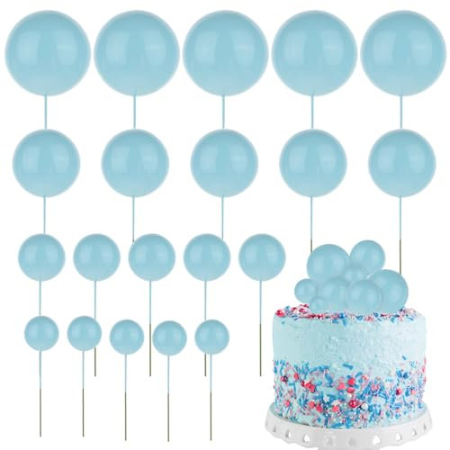 20 Pcs Blue Balls Cake Topper - 4 Size Pearl Balls Cake Decoration with Mini Bubble Balls for DIY Decoration, Wedding, Baby Shower, Birthday, Anniversary, Graduation
