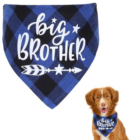 Hundehalstuch, kariertes Hundehalstuch, verstellbar, dreieckig, große Schwester, großer Bruder, Haustier-Schal, Schwangerschaftsankündigung, kariert, Hundehalstuch, Katzenschal, Lätzchen, Zubehör für