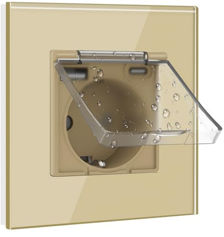 BSEED Enchufe USB, Enchufe Pared Schuko con Tapa Impermeable, Enchufe USB C 1 Gang, Enchufe Hembra 16Amp Oro, Enchufes de Extensión