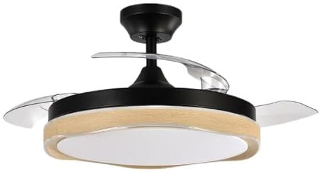 Brightium Ventilateur DC Blondi en noir et bois, avec 3 pales de 107 cm et flux de 7200 lumens, 6 vitesses et lumières en 3000 K, 4500 K et 6000 K, télécommande, minuterie et mémoire incluses.