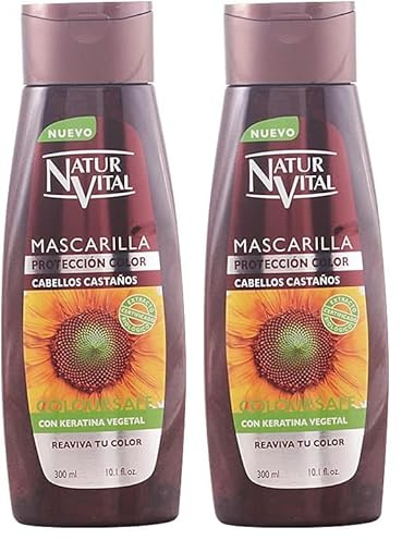 NaturVital - Mascarilla de Pelo ColourSafe, Sin Parabenos ni Siliconas, Mascarilla de Coloración para Cabellos Castaños, con Keratina Vegetal, Aporta Brillo y Protege el Color, 300ml (Paquete de 2)