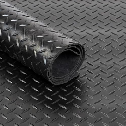 1.5m x 4.5mm Thick Rubber Matting Roll | Heavy Duty Black Rubber Mat Ideal for Garage Flooring, Gym Floor & Van Flooring | Checker Plate Diamond Non Slip Waterproof Rubber Sheet (2m x 1.5m)