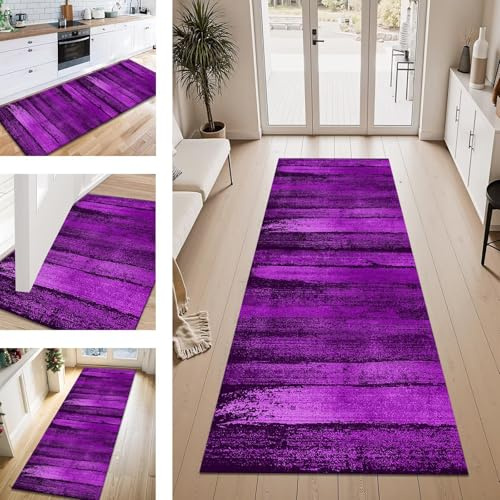 Teppich Läufer Flur Küche rutschfest Violett 120X300CM Vintage Teppichläufer Kücheläufer Lang Waschbar Meterware Küchenteppich Flurteppich Läufer für Wohnraum Schlafzimmer Kinderzimmer Flurläufer