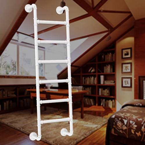 Basement Window Well Egress Ladder Metal Loft Ladders 4 Step/5 Step/6 Step, White Wrought Iron Attic Bunk Bed Ladder, Emergency Fire Climbing Ladder, Loads 330lbs